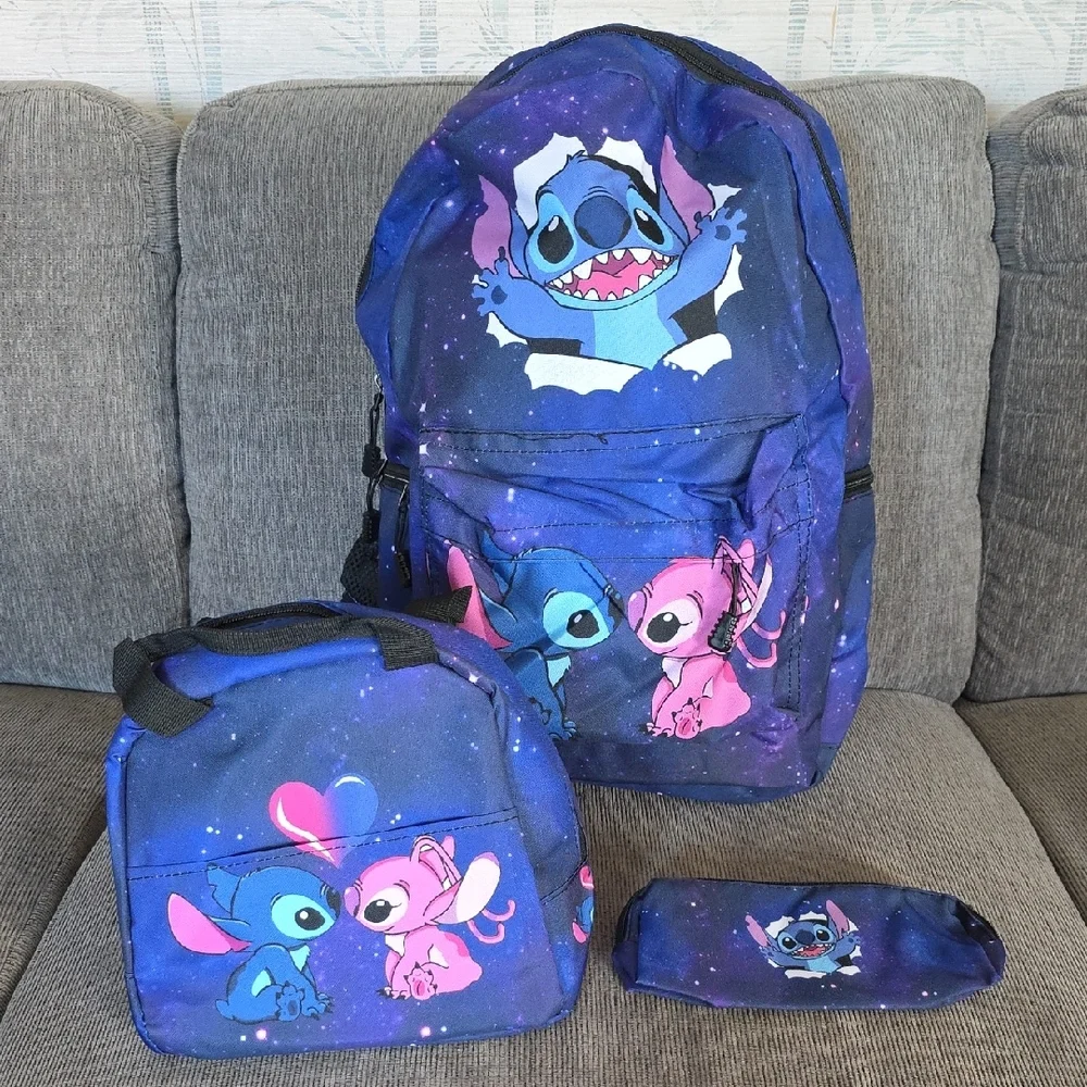 Stitch And Angel Kids Backpack Set, New, Comes With Lunchbag And Pencil Case.